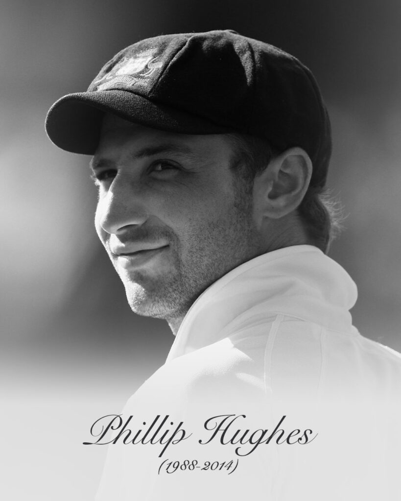 Phil Hughes batting in an international cricket match, remembered after his tragic death from a bouncer in 2014