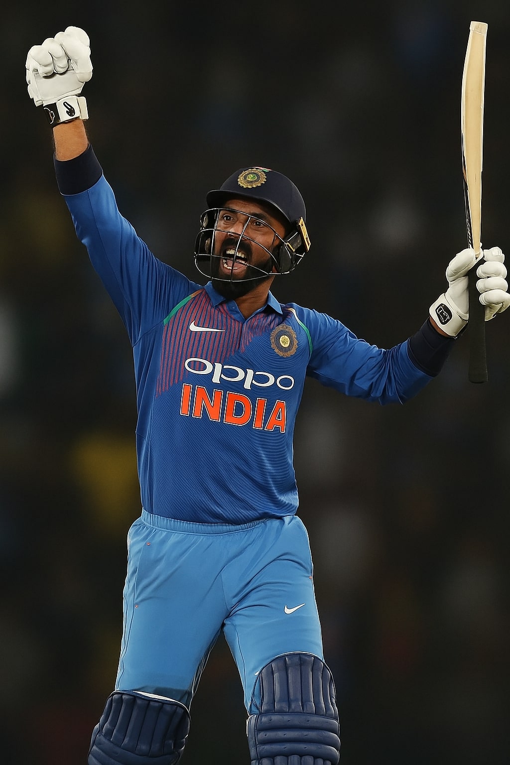 Dinesh Karthik celebrates after hitting the last ball six in the Nidahas Trophy Final vs Bangladesh, March 2018.