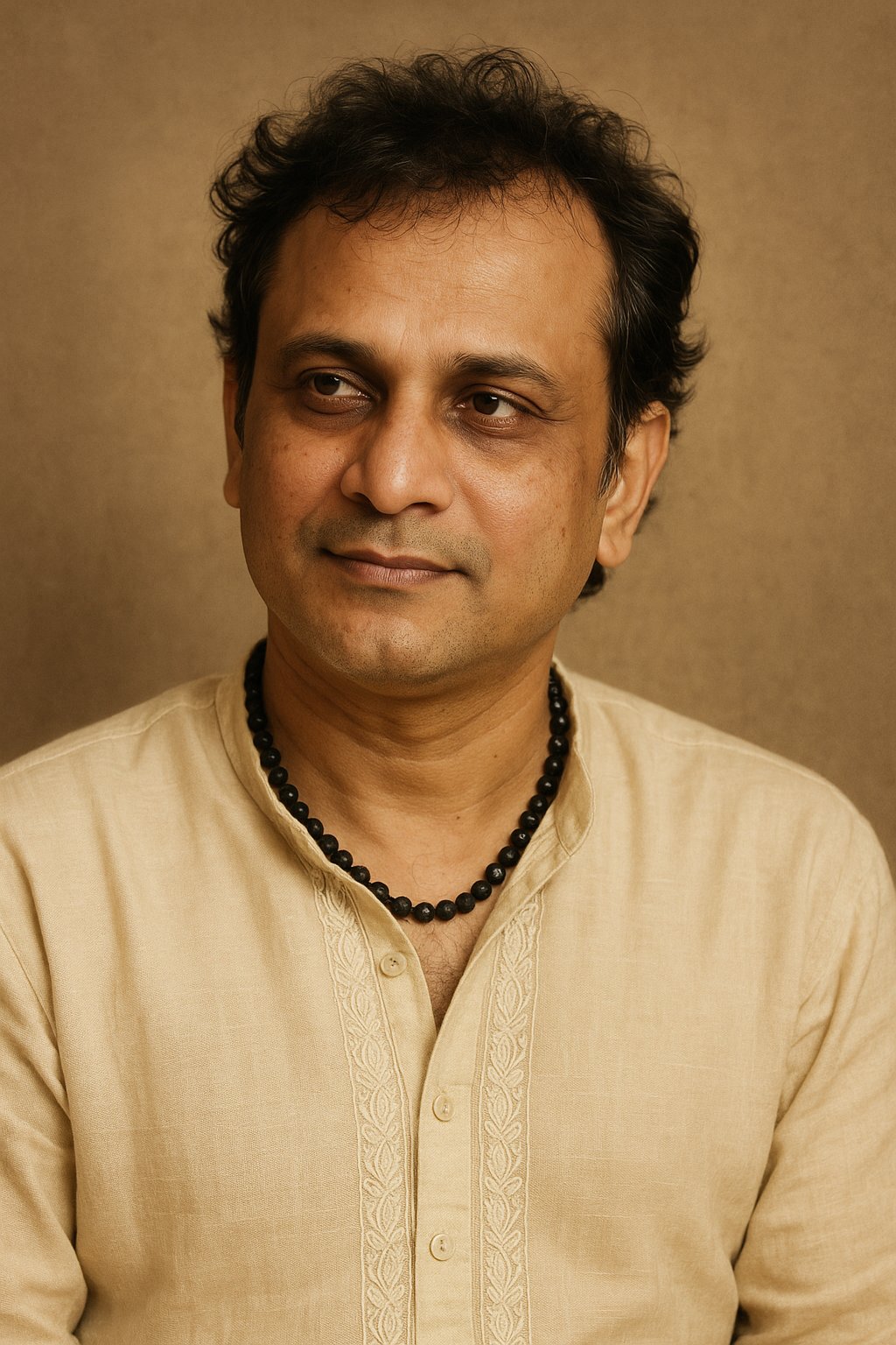 Portrait of Zubeen Garg in a cream kurta, a serene and thoughtful look, perfect for a Shradhanjali tribute blog.