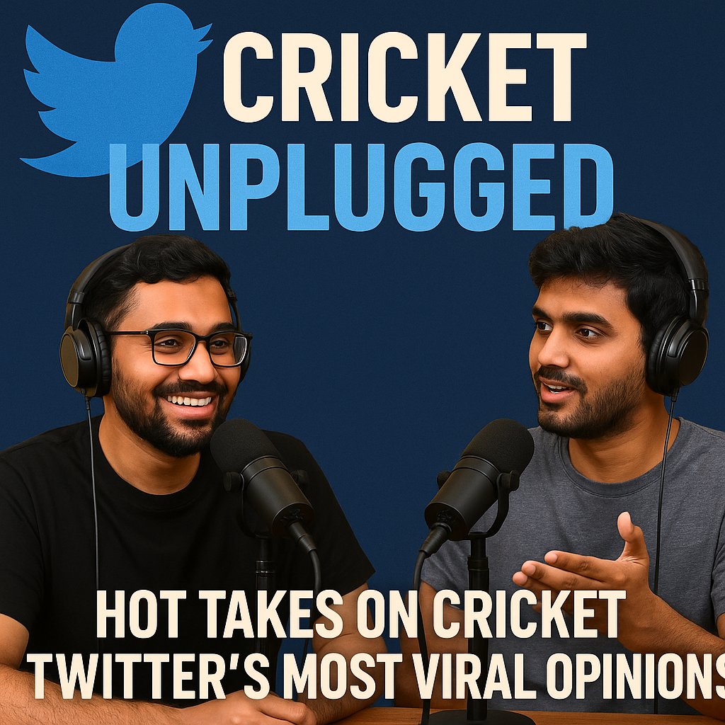 Cricket Unplugged podcast hosts discussing viral Cricket Twitter opinions and hot takes with microphones in a studio setup