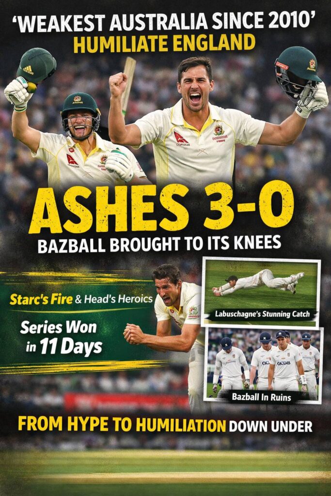 Australia celebrate Ashes 3-0 series win over England as Bazball hype collapses Down Under